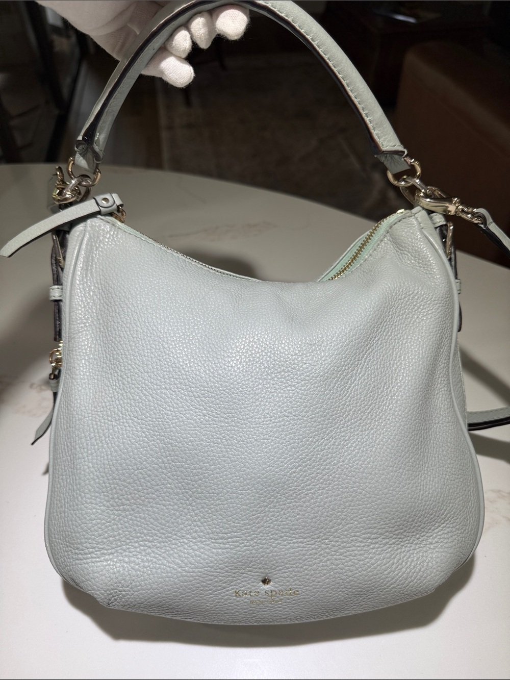 KATE SPADE Leather Cobble Hill Expandable Ella Crossbody/Shoulder bag Mint Green